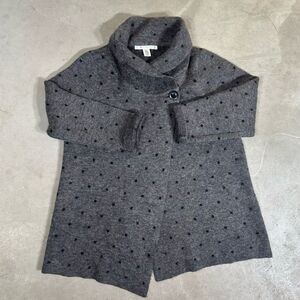 Max Studio Wool Blend Polka Dot Wrap Cardigan Jacket Womens Size 2X Gray